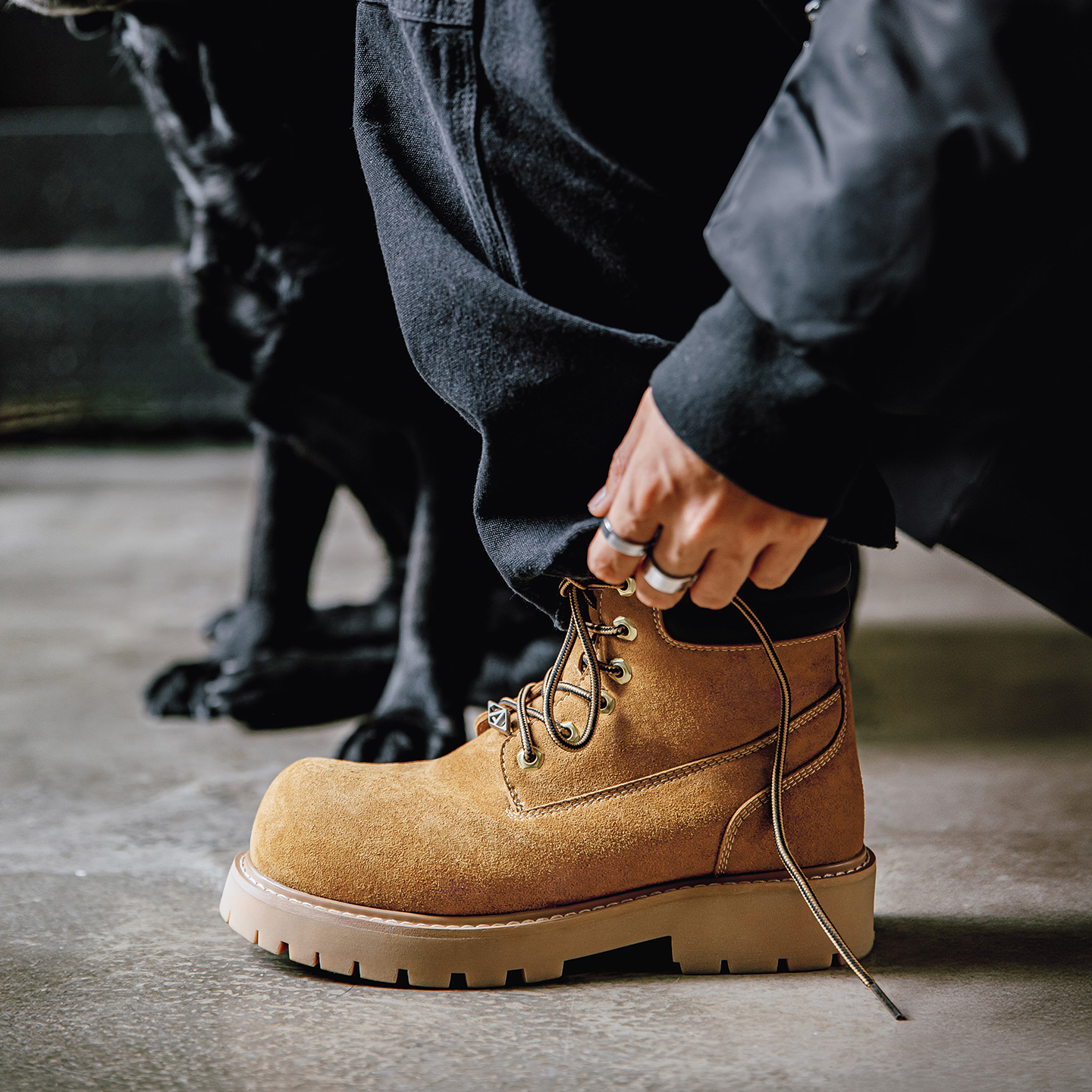 MRA高帮德比鞋男2025新款冬季复古大黄靴厚底增高大头工装马丁靴主图