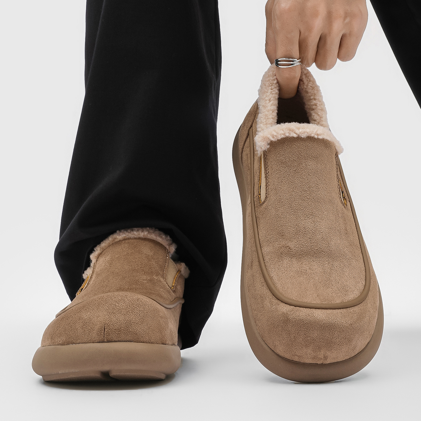 冬季保暖时尚雪地靴加绒男一脚蹬豆豆鞋2025新款休闲勃肯懒人棉鞋主图