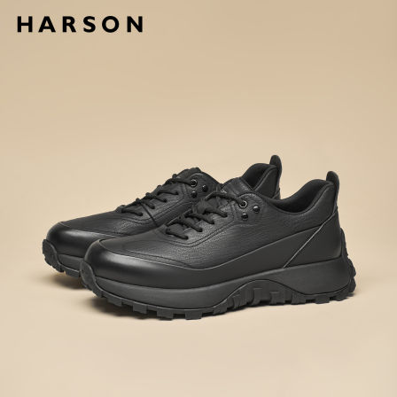 哈森秋季男鞋真皮休闲皮鞋男增高商务运动鞋软底全黑软底公务鞋子
