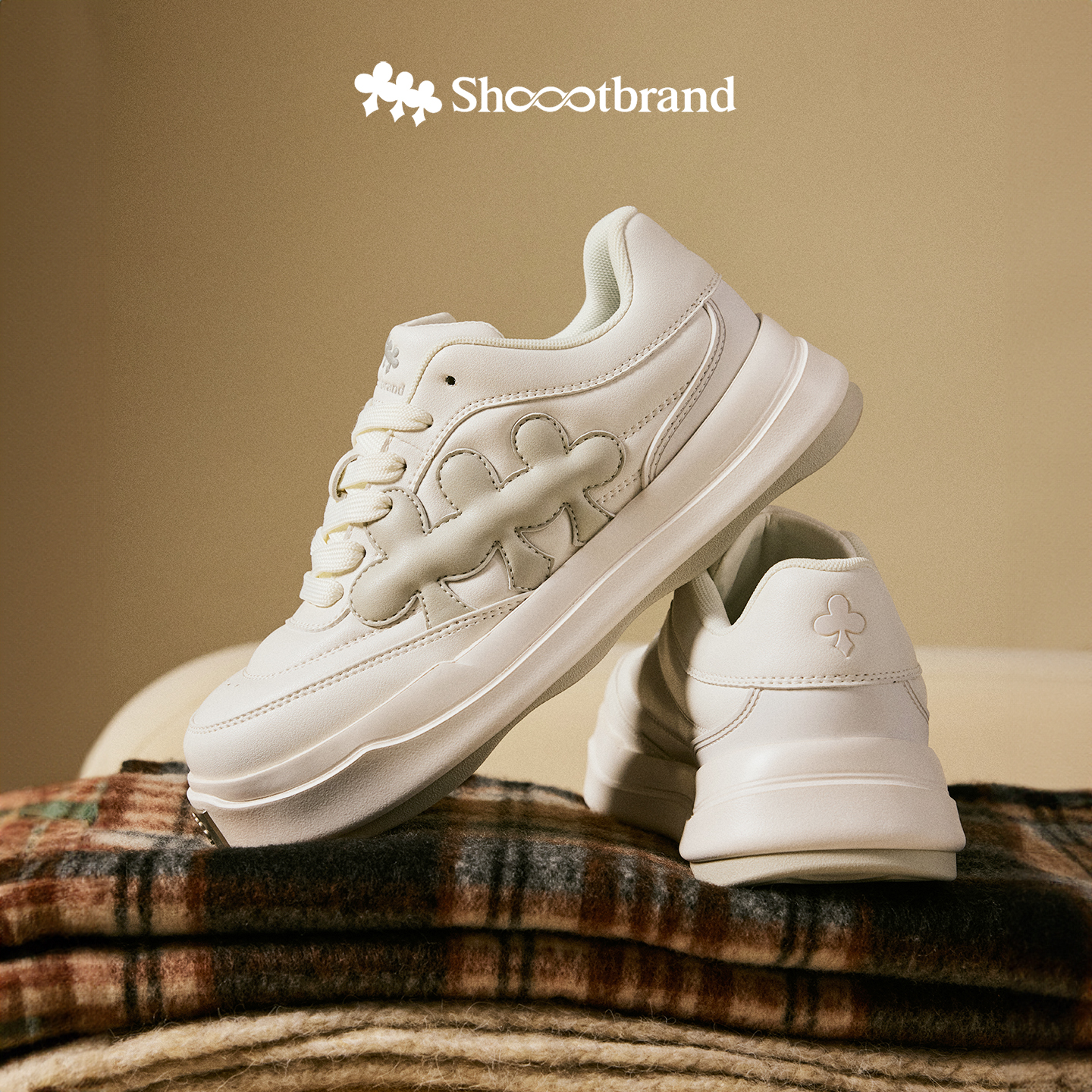 SHOOT BRAND裂变白色 皮革厚底增高板鞋复古潮流防滑休闲鞋主图