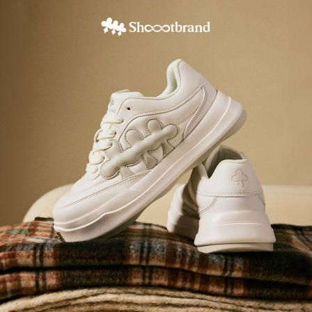 SHOOT BRAND裂变白色 皮革厚底增高板鞋复古潮流防滑休闲鞋