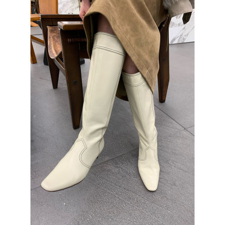 ASM ANNA高级B搭时髦长靴头层牛油皮时尚方头高筒骑士B备长筒靴女