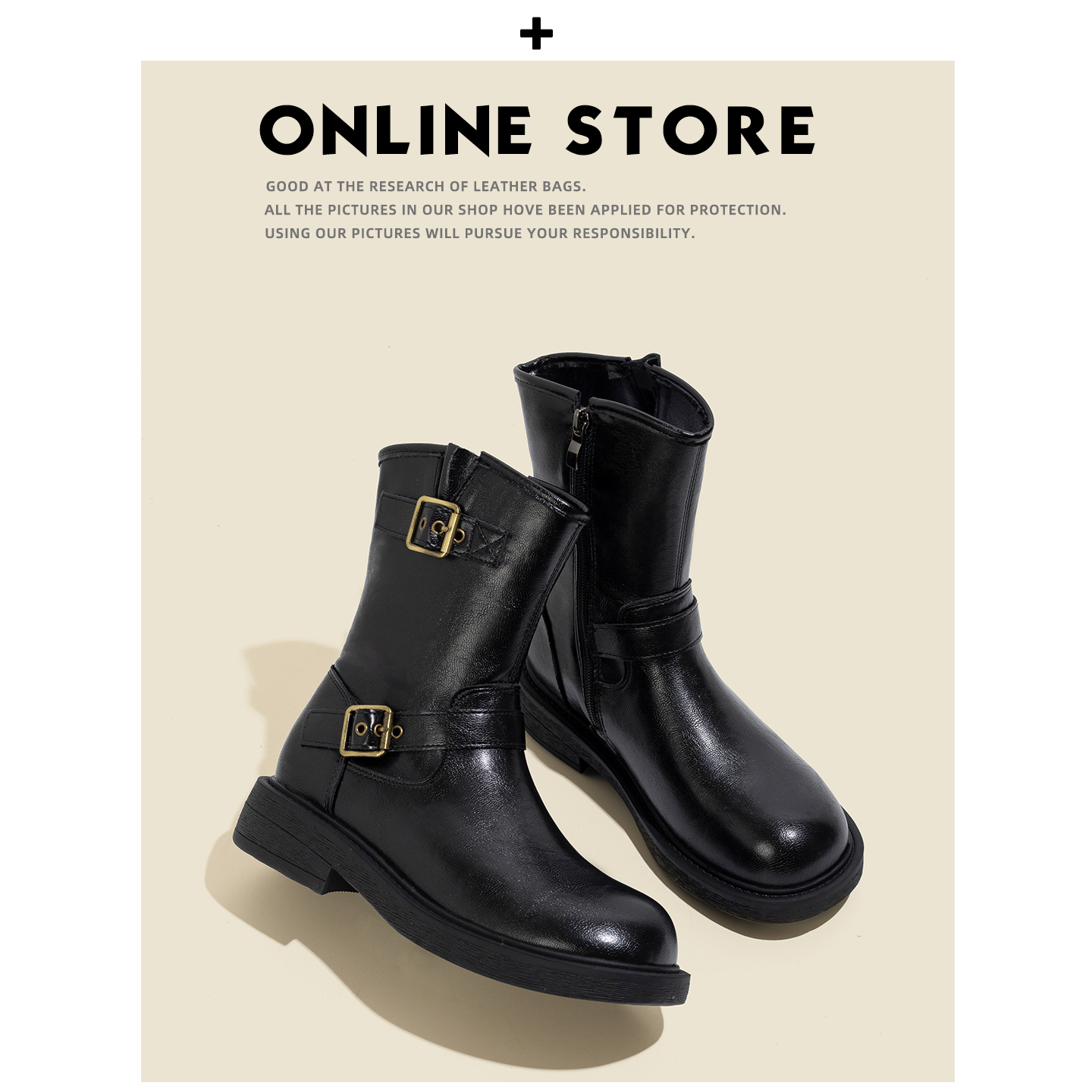 牛皮～不二鞋坊英伦风马丁靴女款2025秋冬新款平底圆头黑色短靴子主图