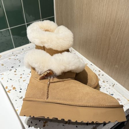 牛角扣真皮羊毛雪地靴2025冬新款厚底增高加绒冬季 6088