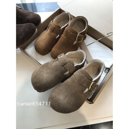 高级色系~~进口牛反绒 头层小牛皮加绒保暖一脚蹬懒人真皮勃肯鞋