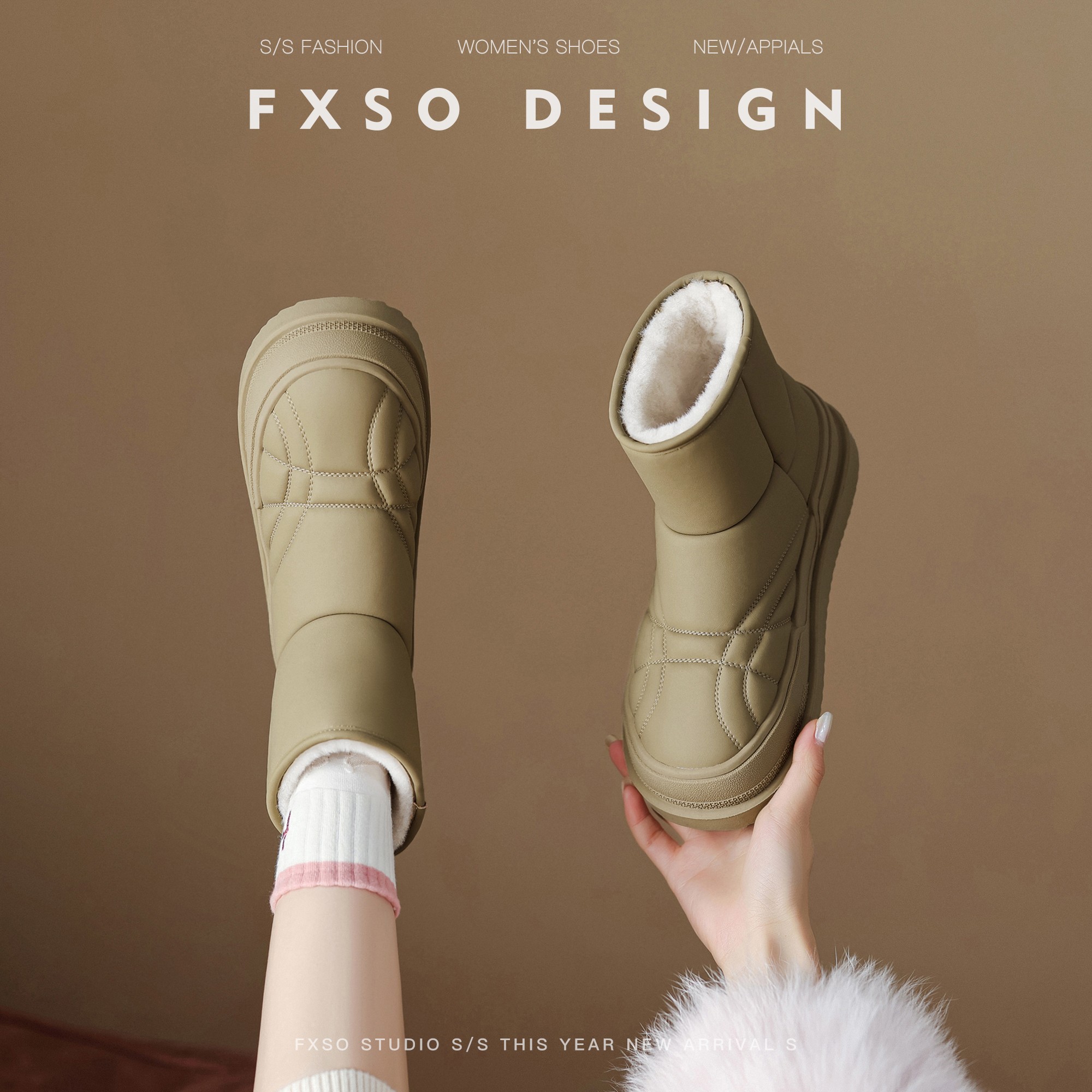 【FXSO方巷】厚底加绒皮毛一体雪地靴女2025新款冬季保暖防滑棉鞋主图