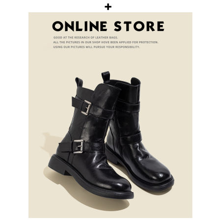 牛皮~不二鞋坊美拉德英伦风马丁靴女款2025秋冬新款复古黑色短靴