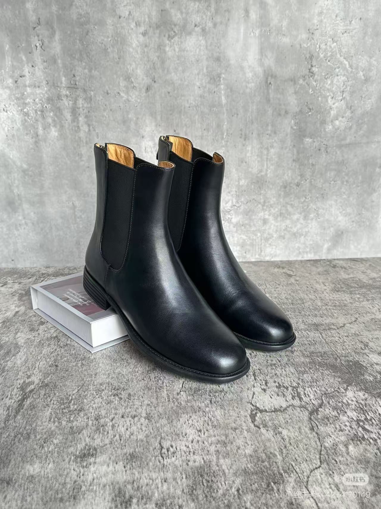 MFX 小牛皮细绒款极简英伦风显瘦切尔西靴短靴女粗跟马丁靴 M01-5主图