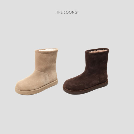 THESOONG/冬季牛反绒加绒加厚保暖中筒厚底雪地靴女防水防滑7994