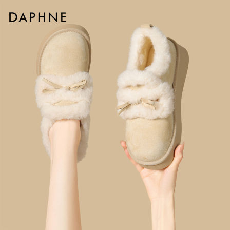 达芙妮加绒加厚雪地靴女2025冬季新款百搭厚底勃肯棉鞋保暖毛毛鞋