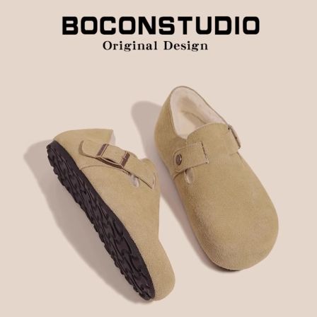 厚底勃肯鞋女2025新款秋冬毛毛鞋加绒保暖棉鞋防滑全包勃肯单鞋女