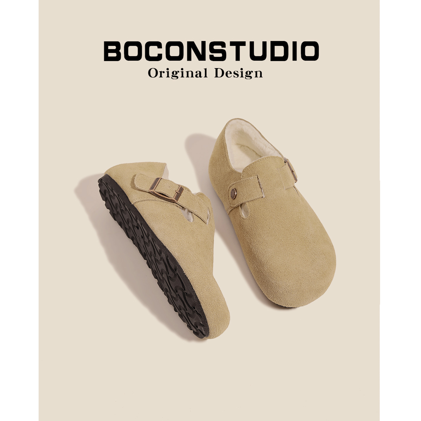 勃肯鞋女足弓支撑秋冬加绒毛毛鞋东北棉鞋雪地靴厚底全包博肯单鞋主图