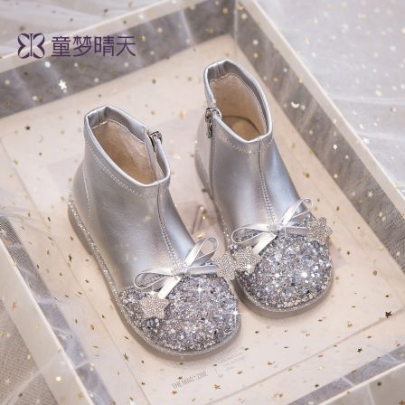 童梦晴天儿童靴子女童马丁靴秋冬加绒短靴2025新款二棉女宝公主靴