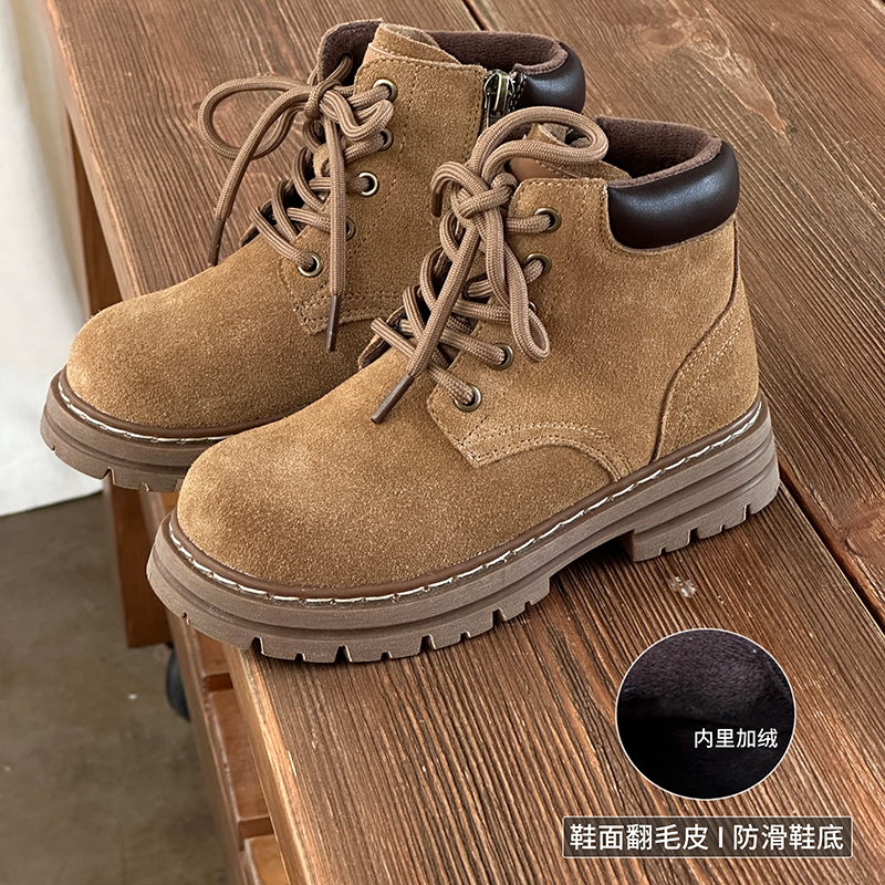 略略童品儿童马丁靴二棉薄绒鞋子2025冬季新款百搭靴子洋气潮主图