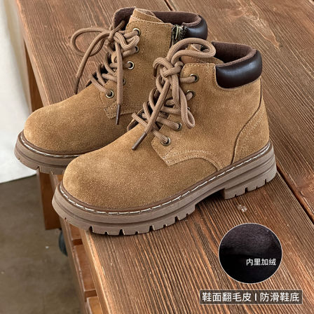 略略童品儿童马丁靴二棉薄绒鞋子2025冬季新款百搭靴子洋气潮