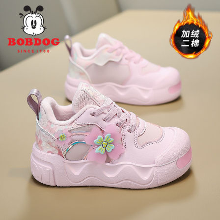 巴布豆女童鞋子加绒二棉2025秋冬新款时尚百搭保暖防滑儿童运动鞋