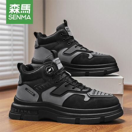 森马男鞋冬季2025新款男士高帮休闲鞋运动跑步厚底增高防滑老爹鞋