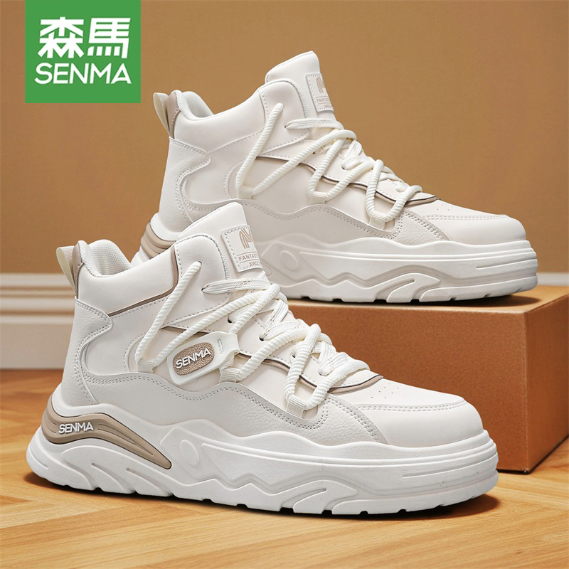 森马男鞋冬季高级感厚底增高运动小白鞋男士潮流百搭真皮休闲板鞋主图