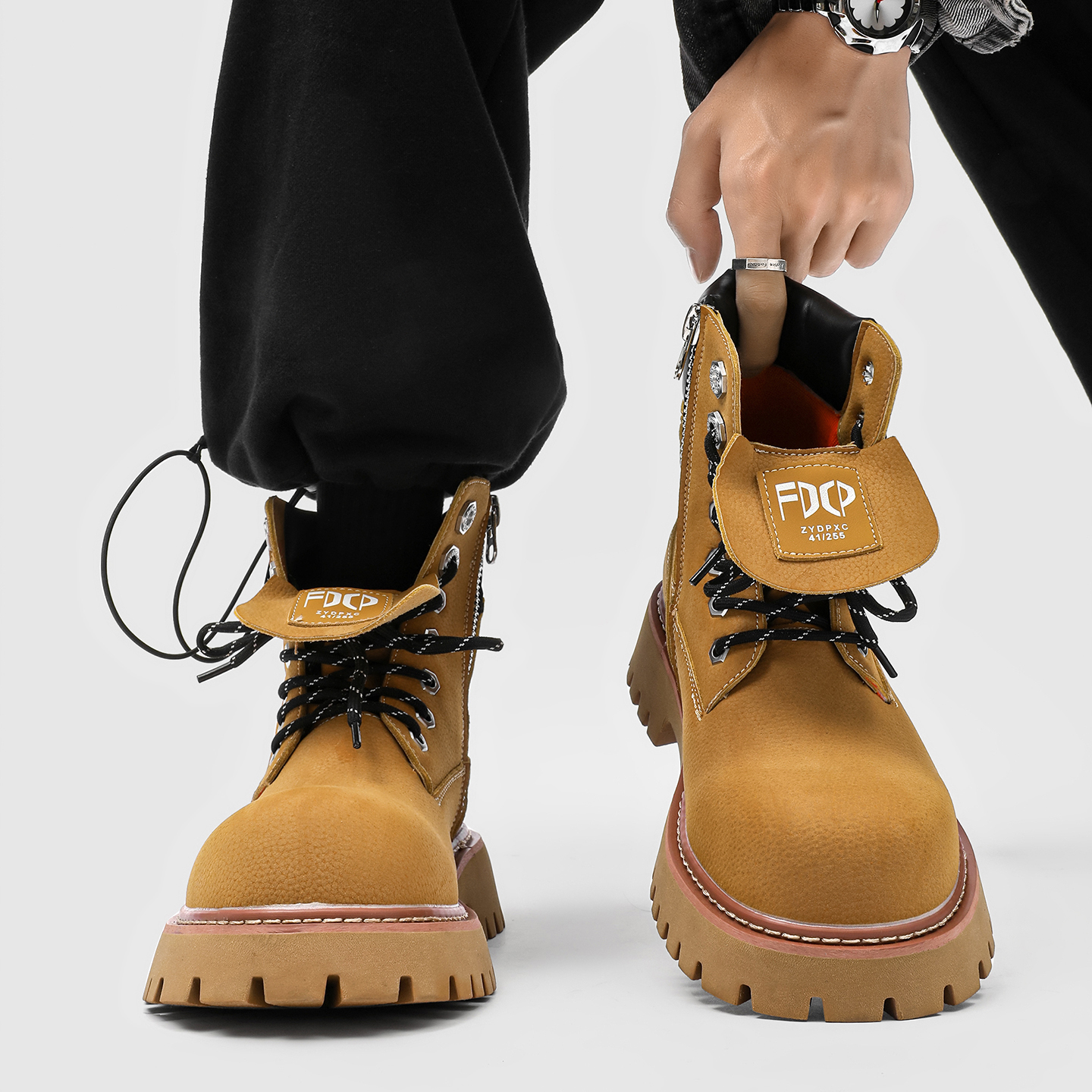 马丁靴男2025新款高帮厚底增高工装大黄靴英伦风翻盖德比大头短靴主图