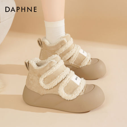 达芙妮厚底雪地靴女款2025新款冬季加绒高帮小白鞋毛毛鞋保暖棉鞋