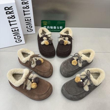 TTRR厚底加绒勃肯鞋女2025冬季新款百搭圆头内增高复古休闲面包鞋