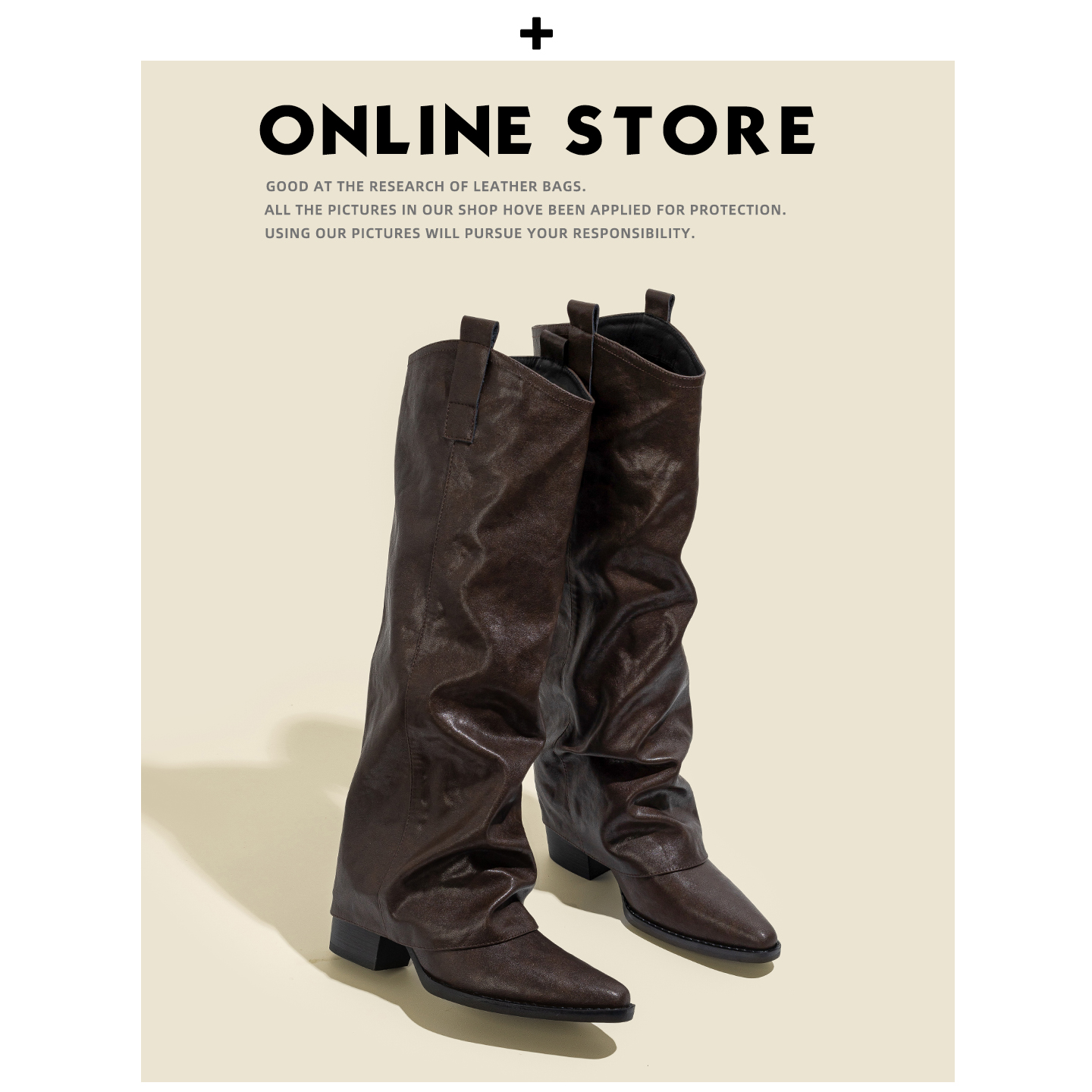 真皮！辣妹长筒靴女粗跟显瘦裤管靴2025美拉德尖头不过膝骑士长靴主图