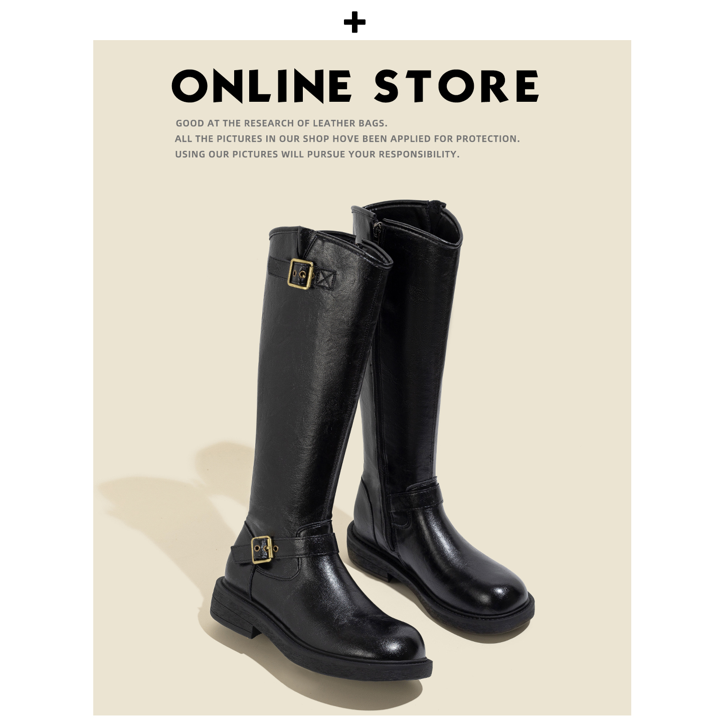 真皮版！美拉德长筒靴女2025新款冬季内增高小个子高筒骑士长靴主图