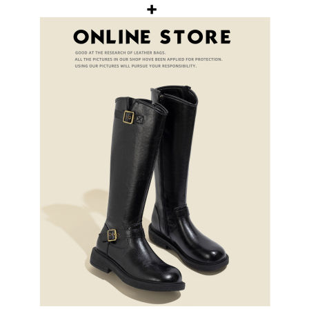 真皮版！美拉德长筒靴女2025新款冬季内增高小个子高筒骑士长靴