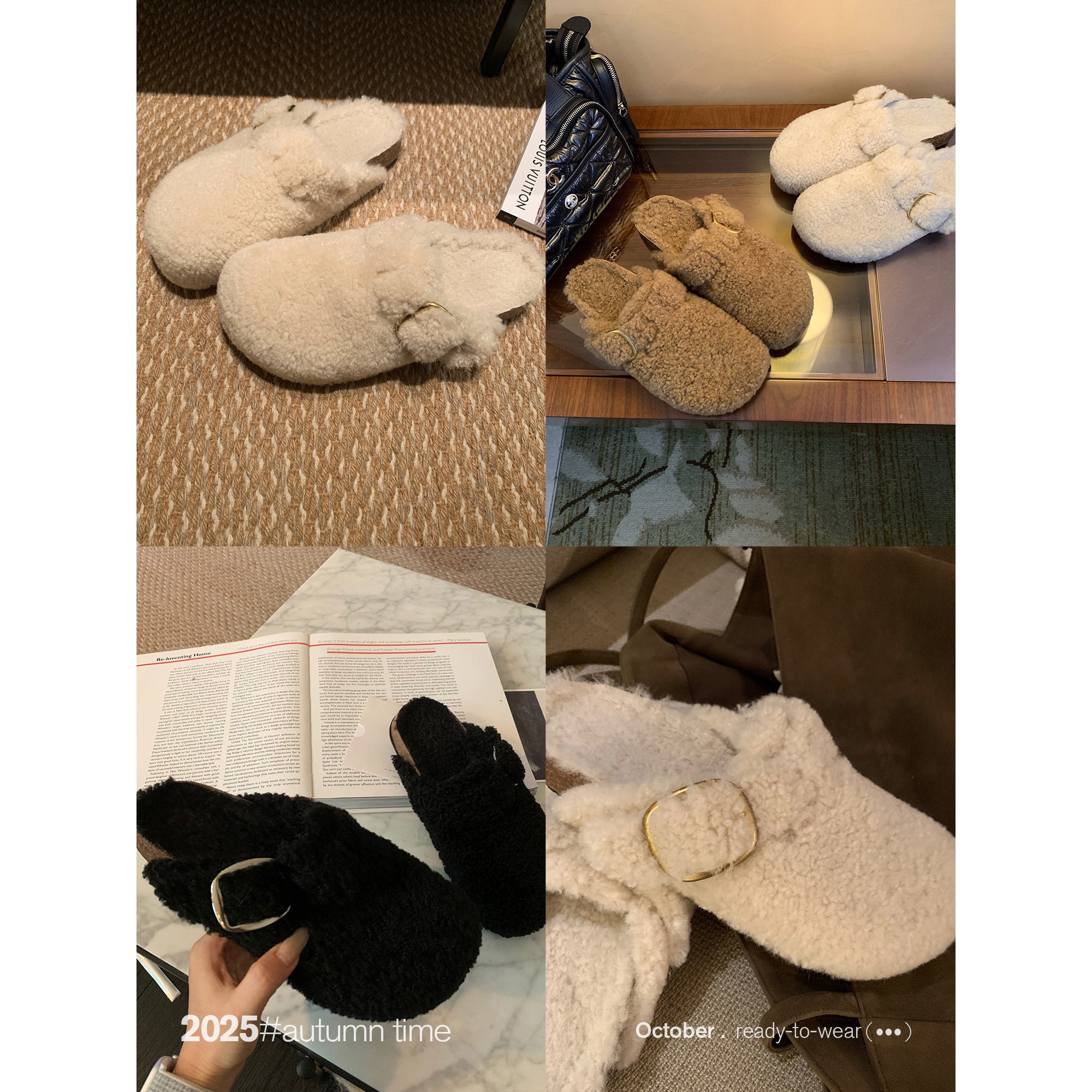 SUNONEONE 百搭纯色毛毛加绒博肯拖鞋女秋冬季毛绒绒厚底保暖鞋子主图