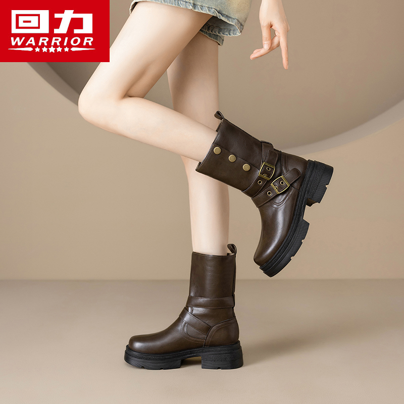 回力马丁靴女2025秋冬季新款棕色复古美拉德厚底堆堆靴子裤管短靴主图