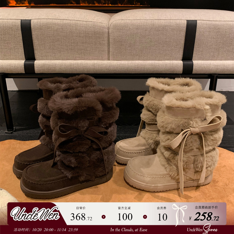 「稳叔」松茶可可～雪地靴女2025冬季短靴加绒加厚毛毛保暖棉鞋女主图
