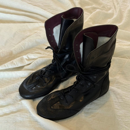 牛皮版~复古做旧系带马丁靴女加绒保暖毛毛拳击靴平底机车短筒靴