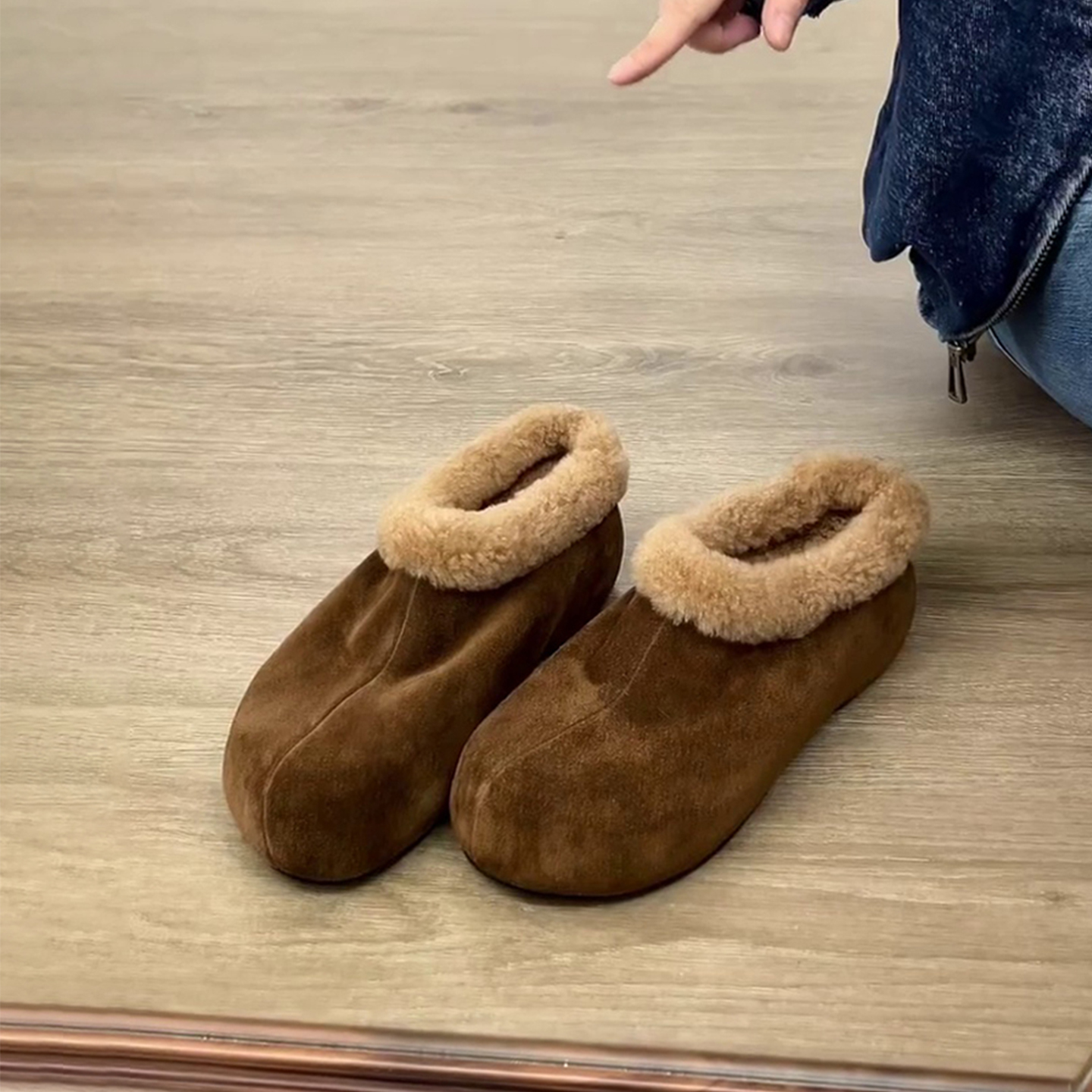 羊皮版~厚底毛毛拖鞋女外穿复古加绒保暖勃肯鞋百搭一脚蹬棉拖鞋主图