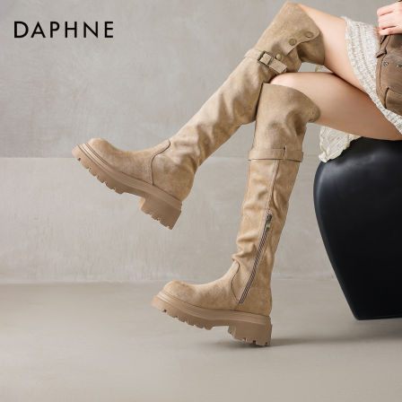 达芙妮过膝长靴女2025新款冬季靴子女款厚底长筒靴堆堆高筒骑士靴