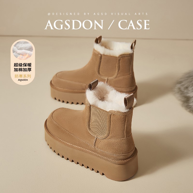 奥古狮登厚底雪地靴女冬2025新款加绒毛毛棉鞋东北勃肯切尔西短靴主图
