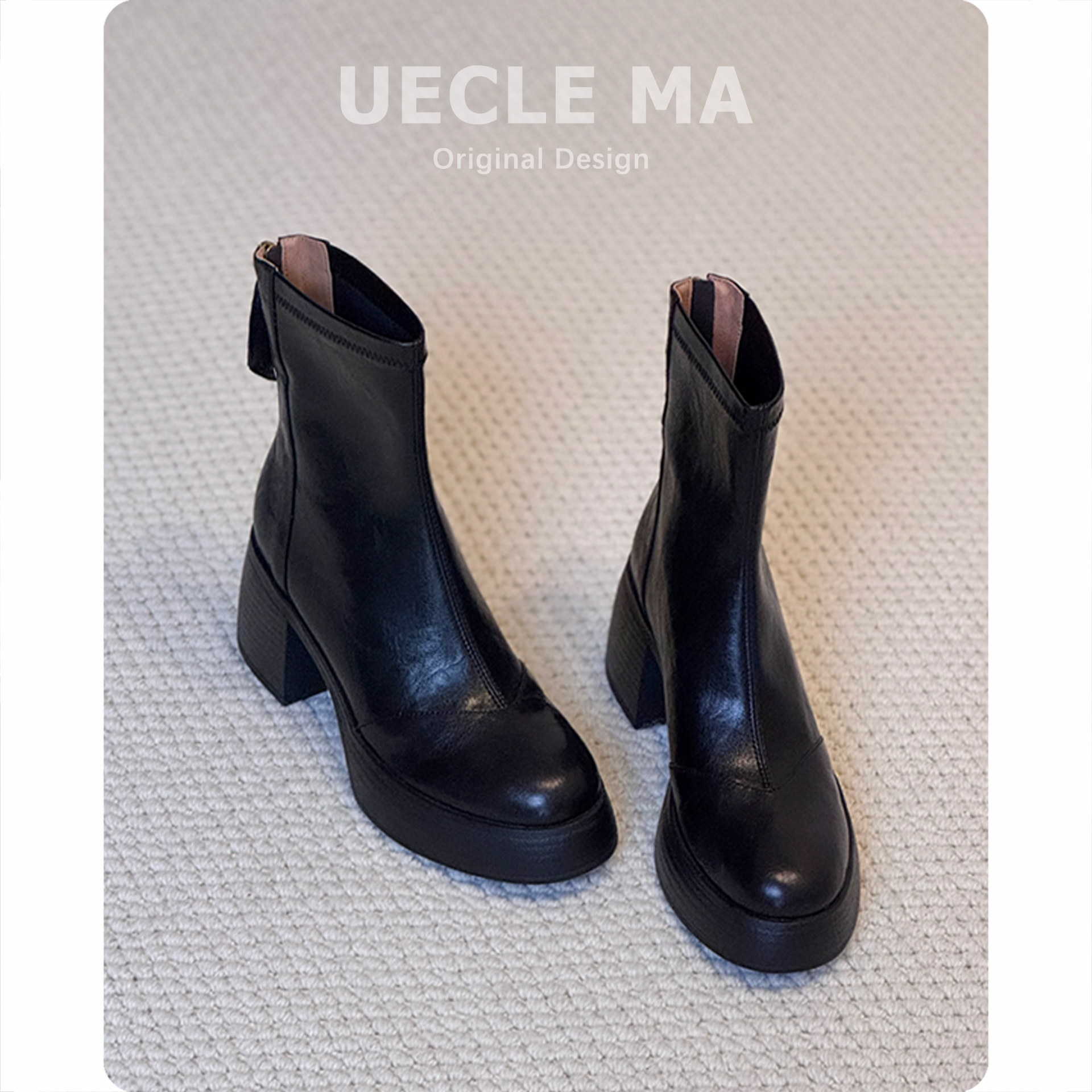 牛皮版~增高厚底短靴女2025秋冬款马丁靴小个子高跟鞋粗跟瘦瘦靴主图