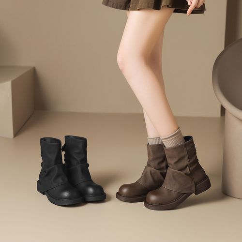 【ZHR则则】加绒褶皱短靴秋冬女靴KN191/KN191A(平底单里/加绒款）主图
