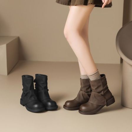 【ZHR则则】加绒褶皱短靴秋冬女靴KN191/KN191A(平底单里/加绒款）