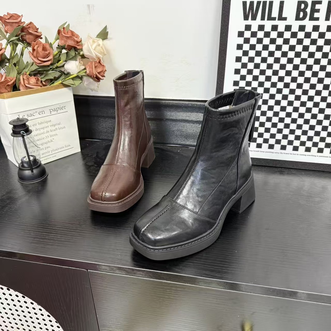 秋冬新款时尚休闲女鞋低跟短靴加绒棉鞋保暖瘦瘦靴66108//LJ主图