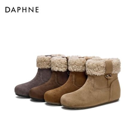 达芙妮秋冬新款时尚复古美拉德色系厚底增高加绒保暖百搭雪地靴