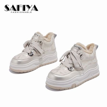 索菲娅Safiya2025冬季加绒保暖百搭时尚休闲高帮鞋女SFD4112C76