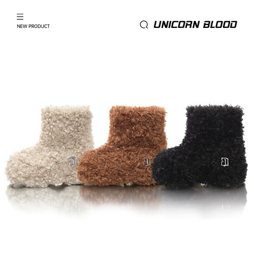 UNICORN BLOOD卷毛动物雪地靴！踩屎感厚底鞋增高保暖毛短靴主图