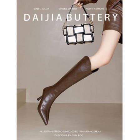 专属2025秋冬新款法式V口尖头细跟高筒长靴女弹力靴高跟瘦瘦靴女