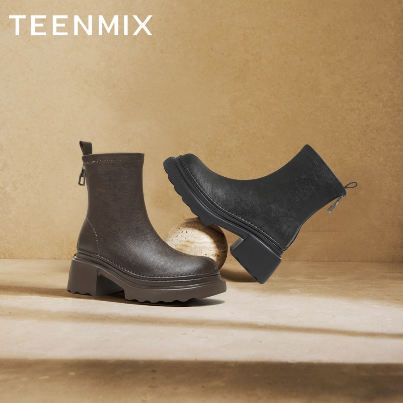 天美意2025冬新款商场同款厚底简约百搭时装靴短靴女靴BL691DD5主图