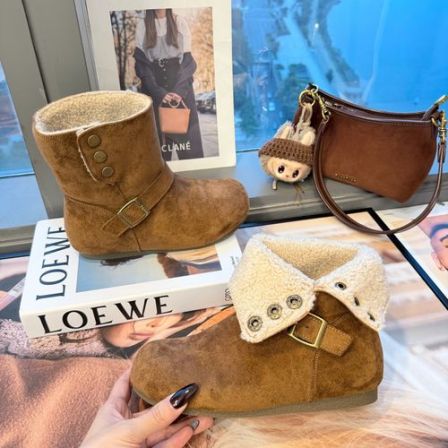 【晓溪服饰】秋冬新款保暖两穿百搭平跟短靴搭扣勃肯靴9910