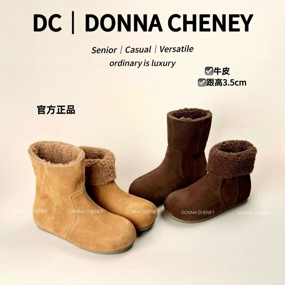 DONNA CHENEY勃肯雪地靴2025秋冬款牛皮加毛百搭两穿内增高棉鞋主图