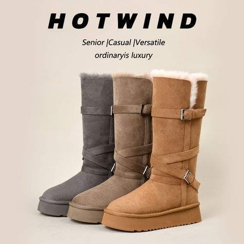 Hotwind/热风2025新款搭扣小香风冬季中筒保暖厚底时尚雪地靴女主图