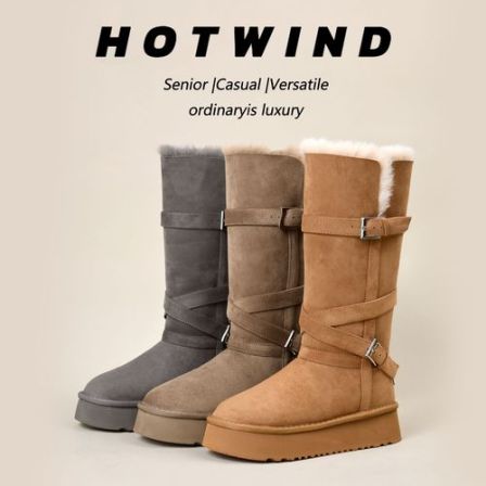 Hotwind/热风2025新款搭扣小香风冬季中筒保暖厚底时尚雪地靴女