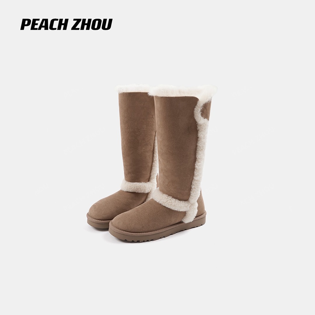 『PEACHZHOU』羊皮毛一体中古款百变长筒雪地靴休闲实穿保暖棉鞋女主图