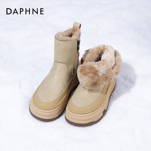 达芙妮真皮兔毛内里雪地靴女25新冬季加绒加厚防水防滑百搭马丁靴主图